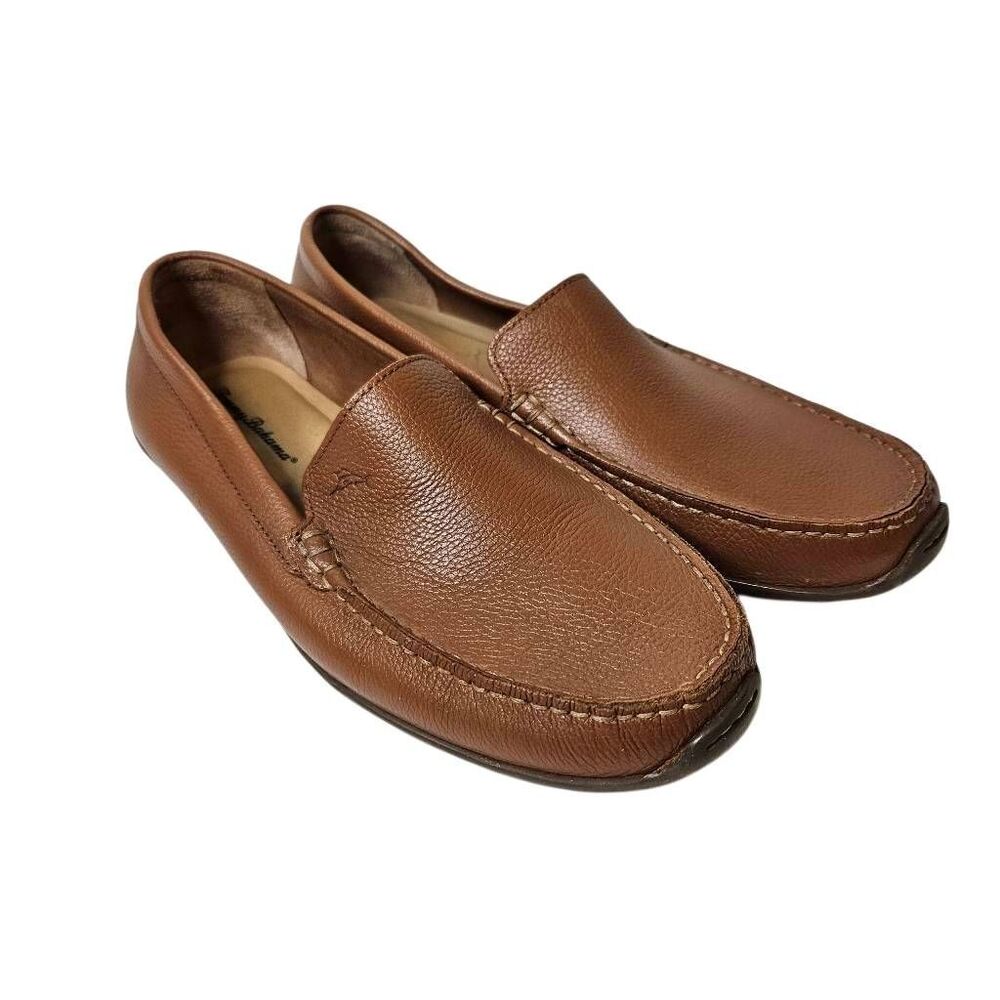 Tommy Bahama mens Amalfi brown pebble leather slip on driving loafers. 9.5